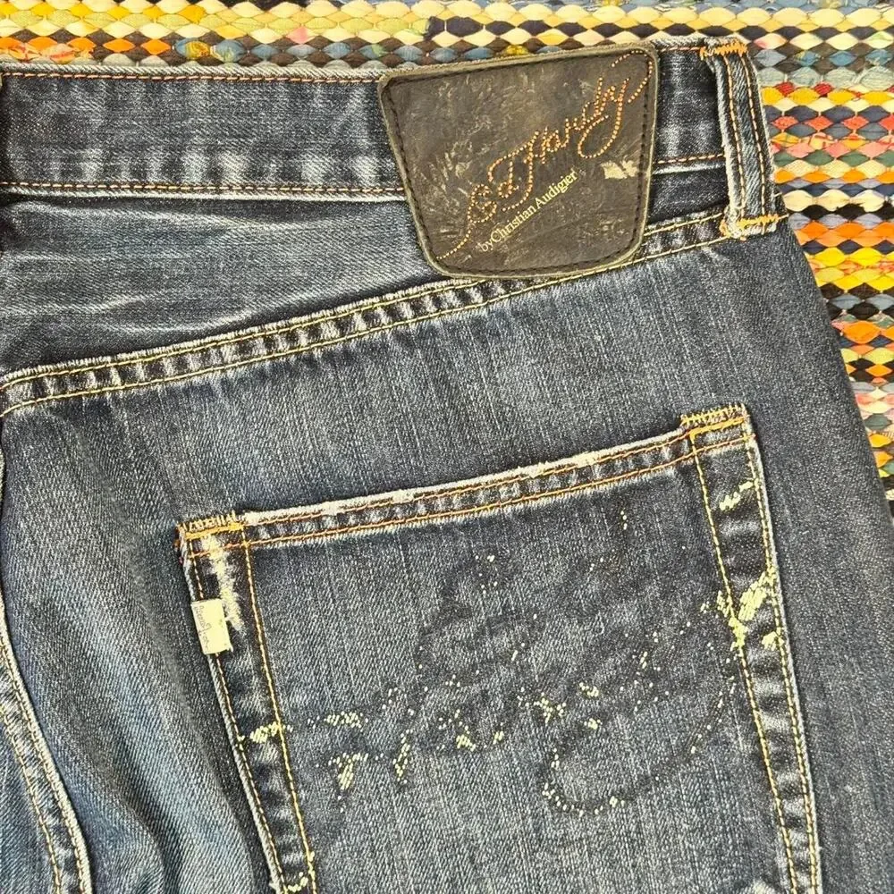 Vintage Y2K Ed Hardy Denim by Christian Audigier Bootcut Flared Blue Denim Jeans